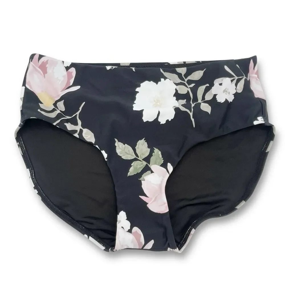 NWT Janela Bay Havana Black Floral Mid Rise Swim Bottoms Size XS Full Coverage